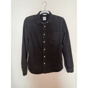 Zara Relaxed Fit  Black Denim Long Sleeve Shirt  Mens Sz Small